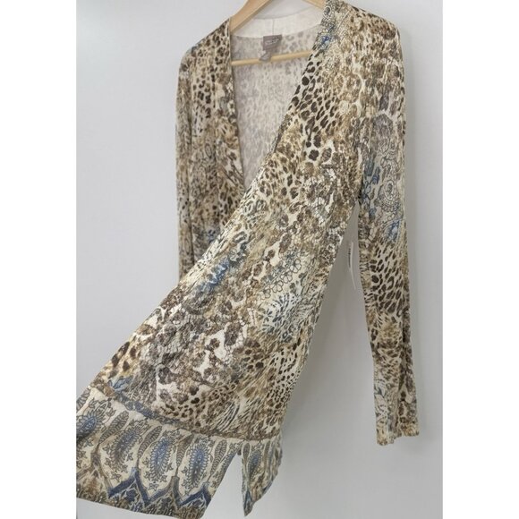NWT Chico’s Women’s Open Front Floral Cheetah Cardigan Sz 1 Long Sleeve Boho - Picture 7 of 11